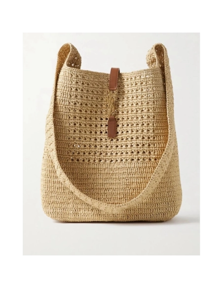 Saint Laurent Le 5 A 7 In Raffia Crochet And Smooth Leather,YSL,BAGS