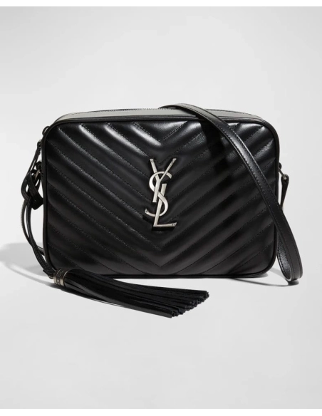 Saint Laurent Lou Medium YSL Monogram Calfskin Camera Crossbody Bag Aged Silver Hardware,YSL,BAGS