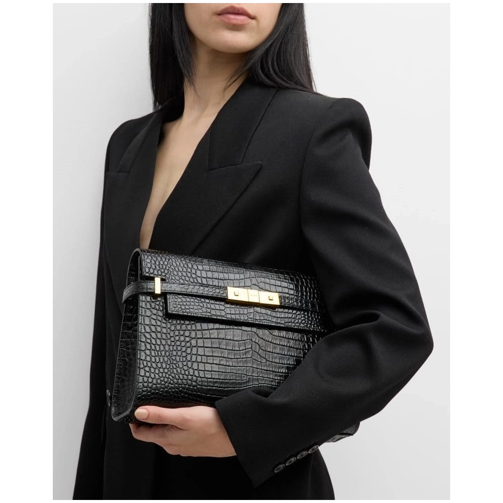 Saint Laurent Manhattan Medium Shoulder Bag In Croc Embossed Leather,YSL,BAGS