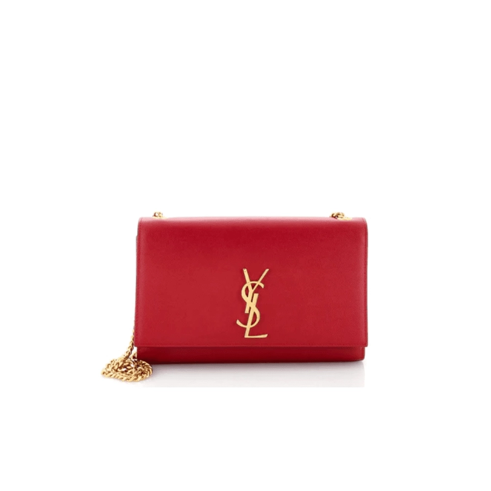 Saint Laurent Medium Kate Chain Bag In Red Textured Leather,YSL,BAGS