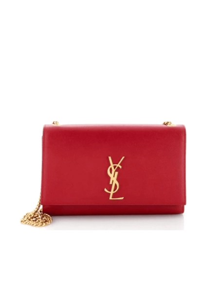 Saint Laurent Medium Kate Chain Bag In Red Textured Leather,YSL,BAGS