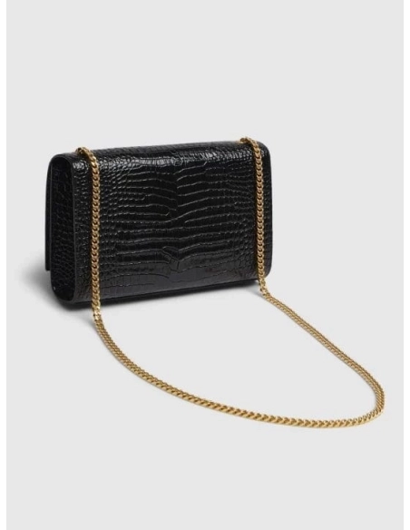 Saint Laurent Medium Kate Tassel Chain Bag In Black Crocodile Em GOLDEN,YSL,BAGS