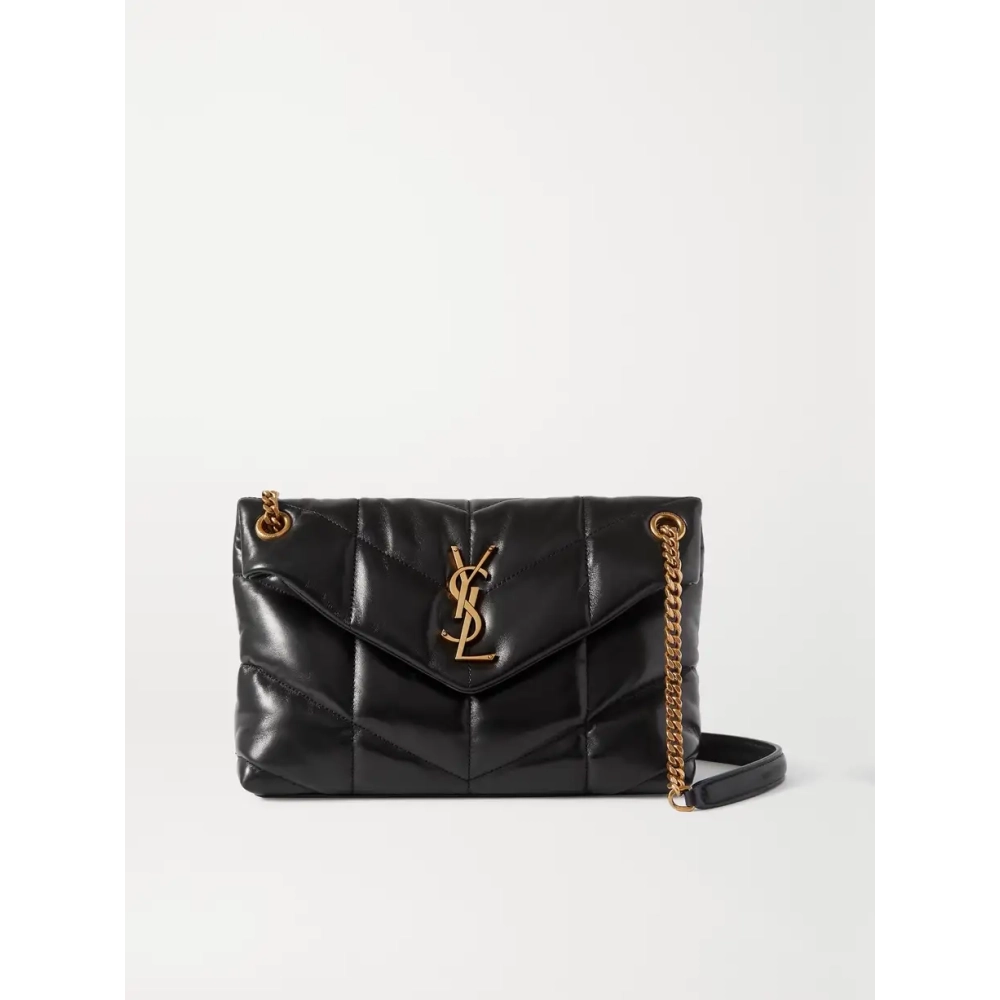 Saint Laurent Medium Loulou Puffer Bag In Quilted Lambskin Black Gold,YSL,BAGS