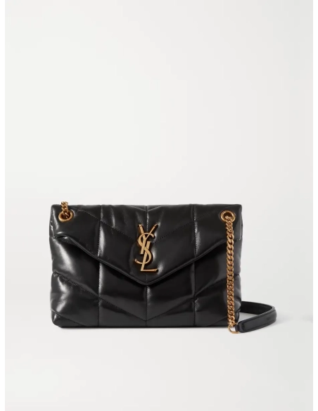 Saint Laurent Medium Loulou Puffer Bag In Quilted Lambskin Black Gold,YSL,BAGS