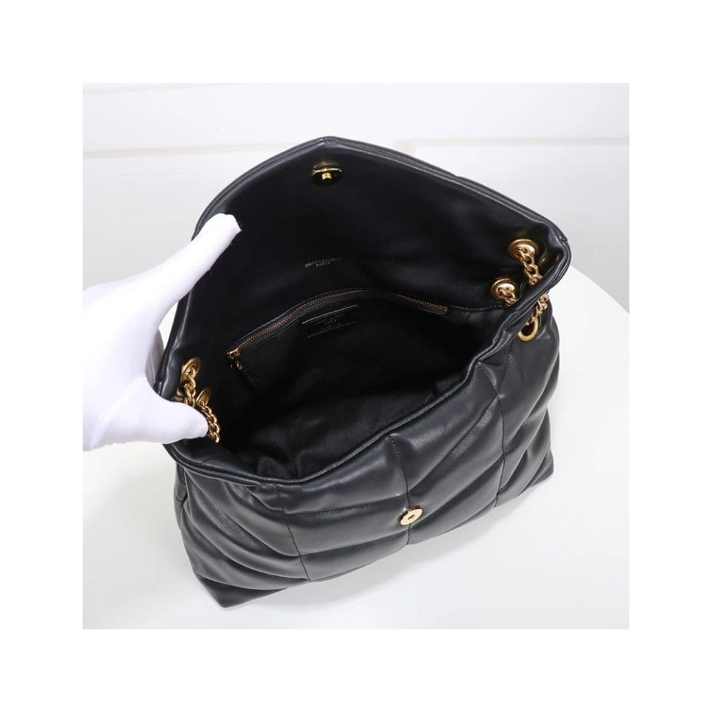Saint Laurent Medium Loulou Puffer Bag In Quilted Lambskin Black Gold,YSL,BAGS