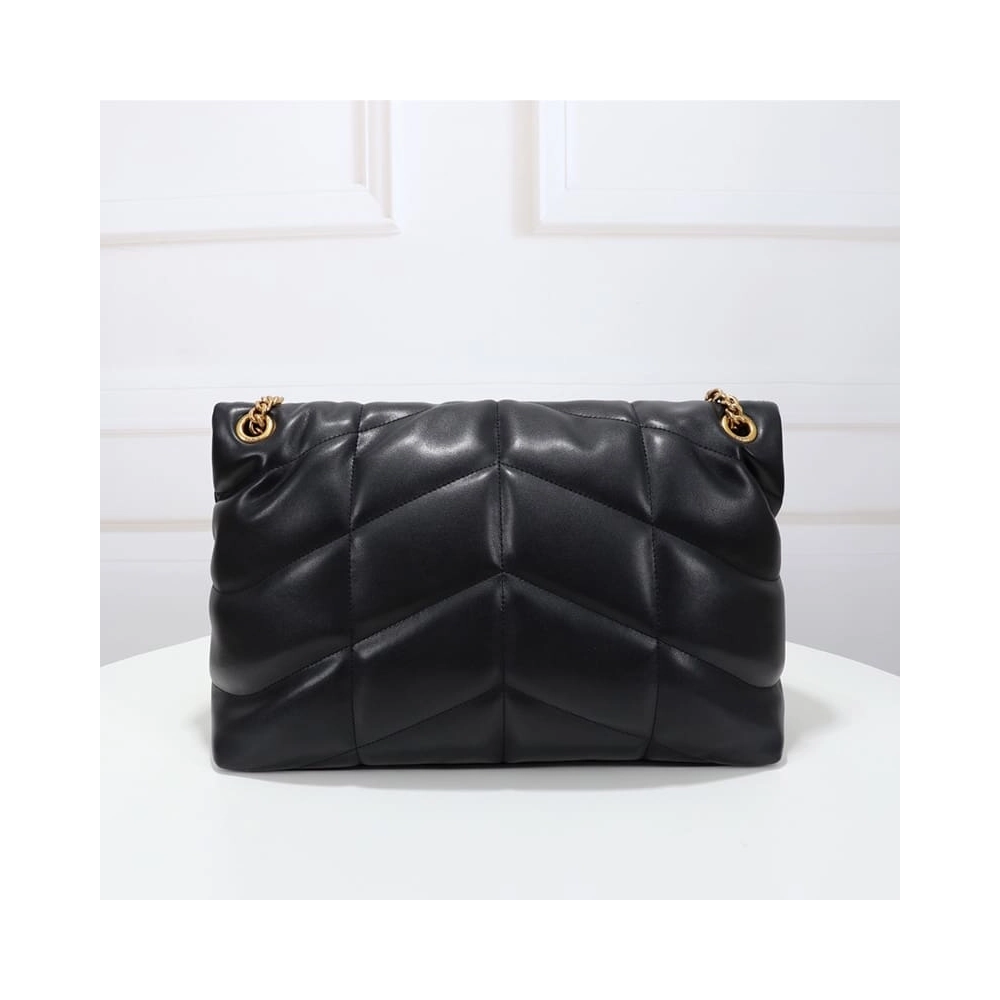 Saint Laurent Medium Loulou Puffer Bag In Quilted Lambskin Black Gold,YSL,BAGS