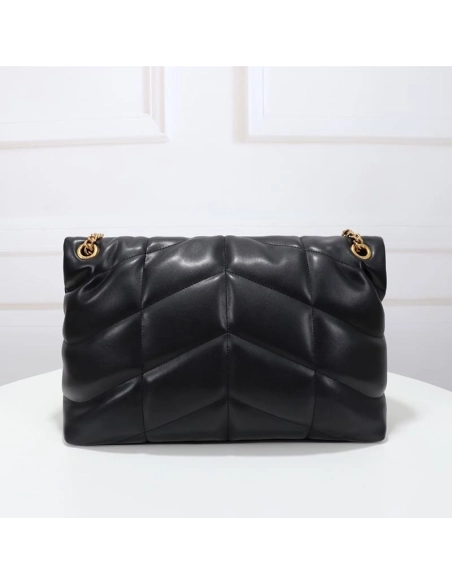 Saint Laurent Medium Loulou Puffer Bag In Quilted Lambskin Black Gold,YSL,BAGS