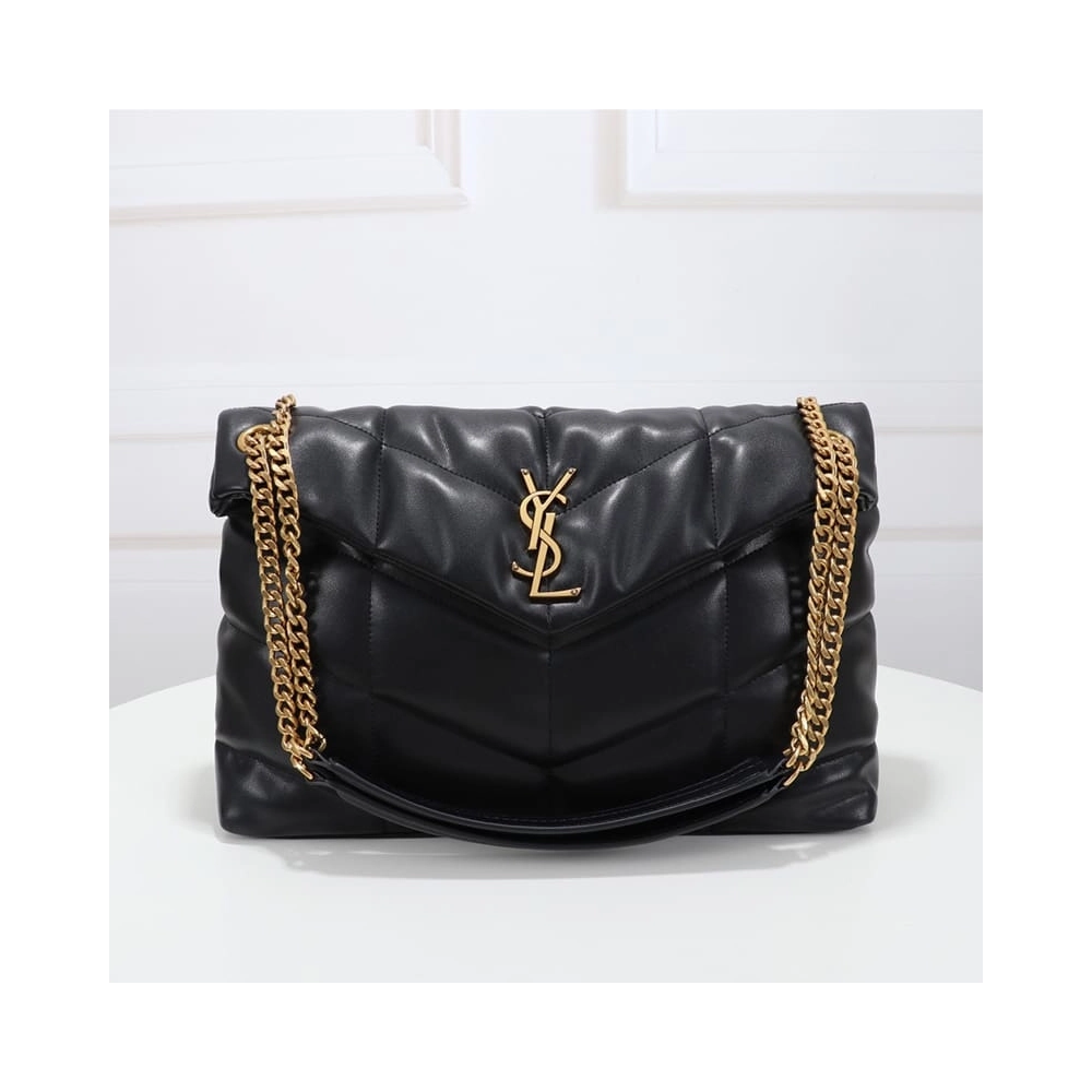 Saint Laurent Medium Loulou Puffer Bag In Quilted Lambskin Black Gold,YSL,BAGS