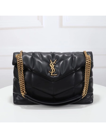 Saint Laurent Medium Loulou Puffer Bag In Quilted Lambskin Black Gold,YSL,BAGS