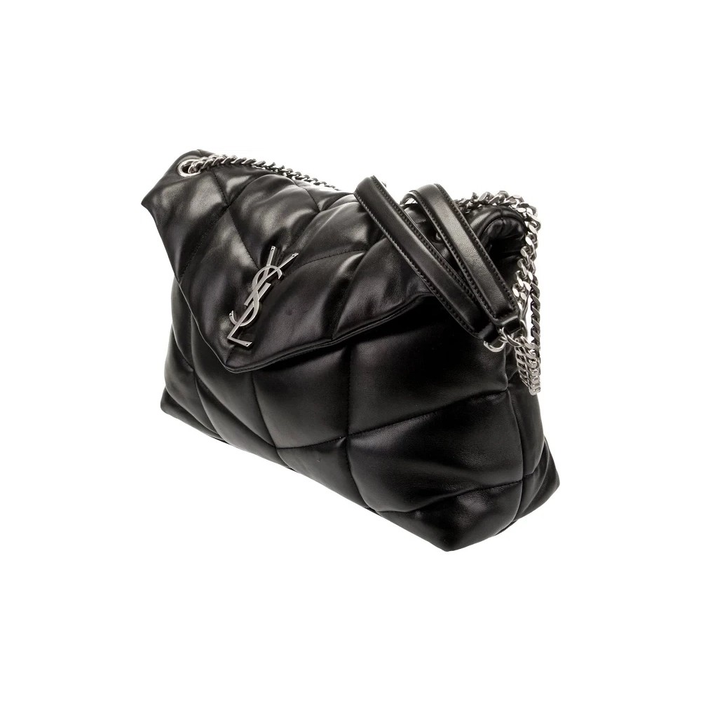 Saint Laurent Medium Loulou Puffer Bag In Quilted Lambskin Black Silver,YSL,BAGS