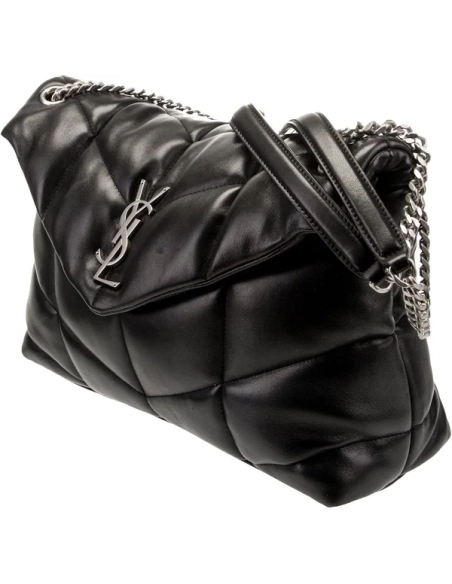 Saint Laurent Medium Loulou Puffer Bag In Quilted Lambskin Black Silver,YSL,BAGS