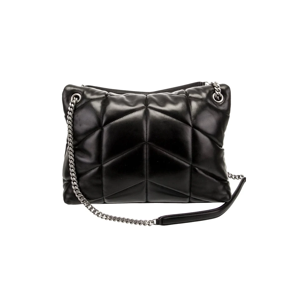 Saint Laurent Medium Loulou Puffer Bag In Quilted Lambskin Black Silver,YSL,BAGS