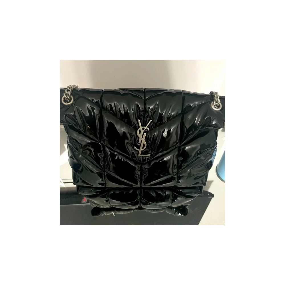 Saint Laurent Medium Loulou Puffer Bag In Quilted Lambskin Black Silver,YSL,BAGS