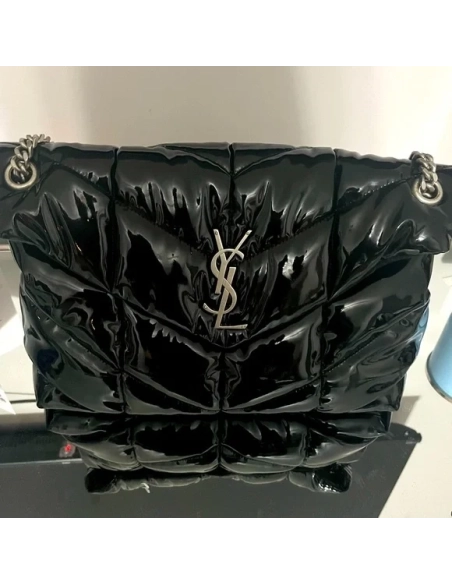 Saint Laurent Medium Loulou Puffer Bag In Quilted Lambskin Black Silver,YSL,BAGS