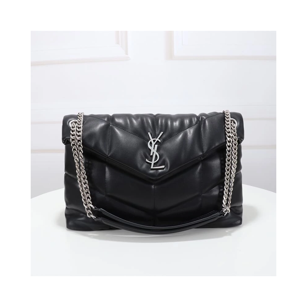 Saint Laurent Medium Loulou Puffer Bag In Quilted Lambskin Black Silver,YSL,BAGS