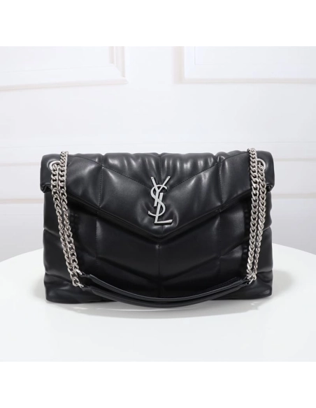 Saint Laurent Medium Loulou Puffer Bag In Quilted Lambskin Black Silver,YSL,BAGS