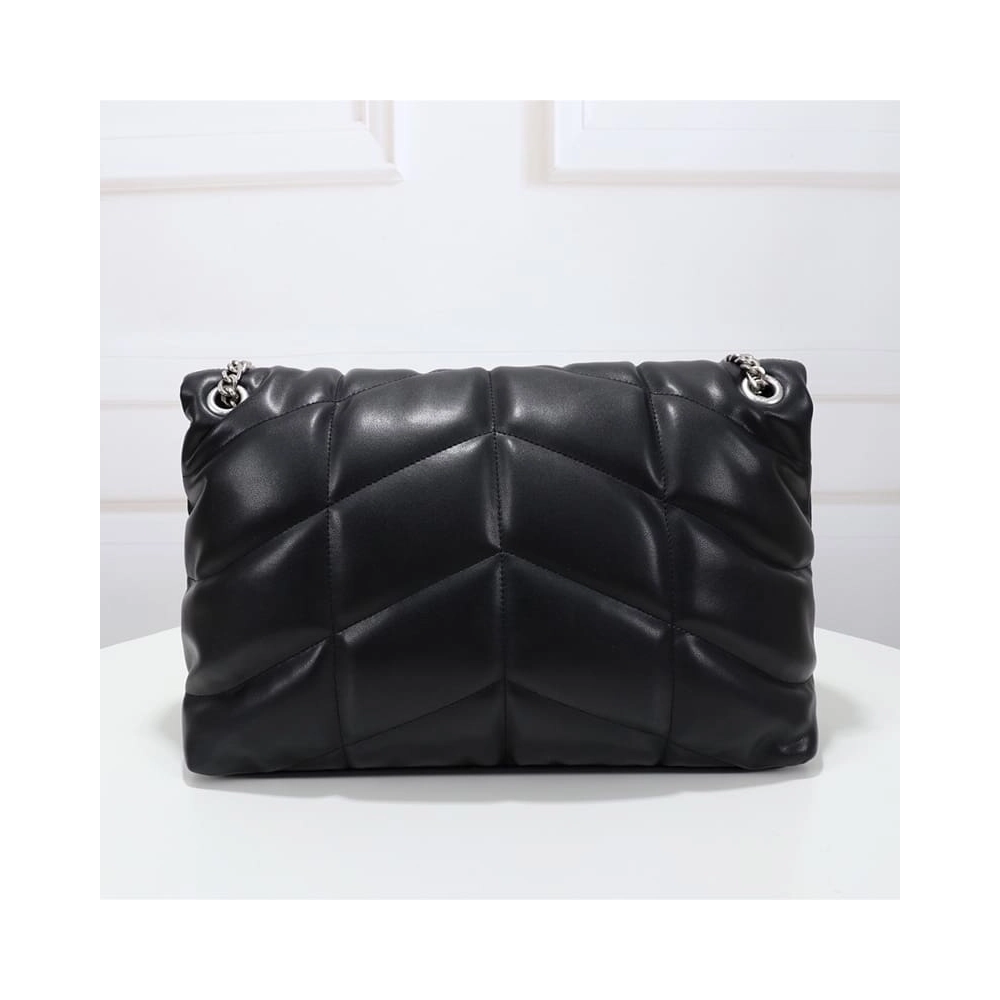 Saint Laurent Medium Loulou Puffer Bag In Quilted Lambskin Black Silver,YSL,BAGS