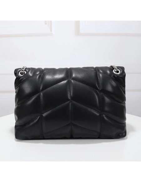 Saint Laurent Medium Loulou Puffer Bag In Quilted Lambskin Black Silver,YSL,BAGS
