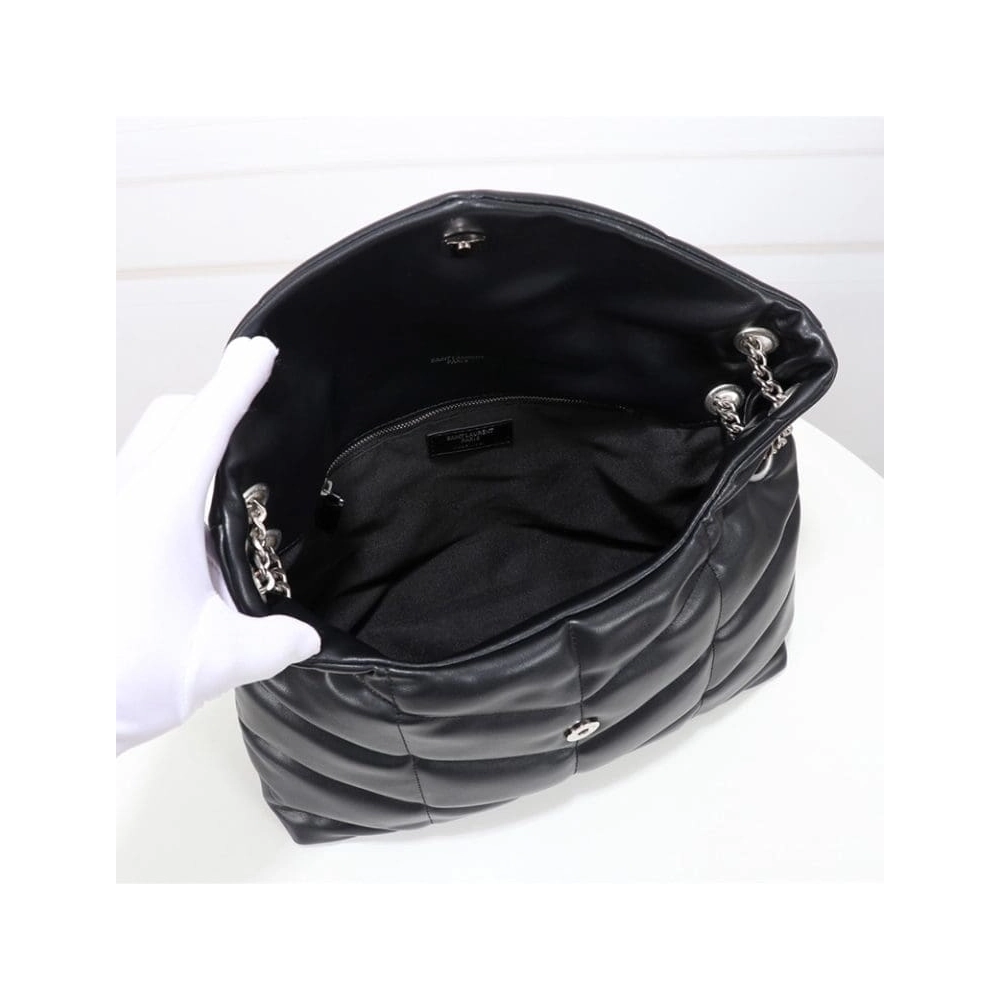 Saint Laurent Medium Loulou Puffer Bag In Quilted Lambskin Black Silver,YSL,BAGS