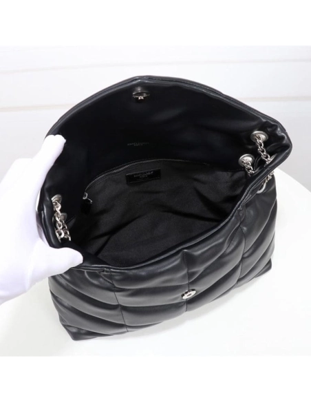 Saint Laurent Medium Loulou Puffer Bag In Quilted Lambskin Black Silver,YSL,BAGS