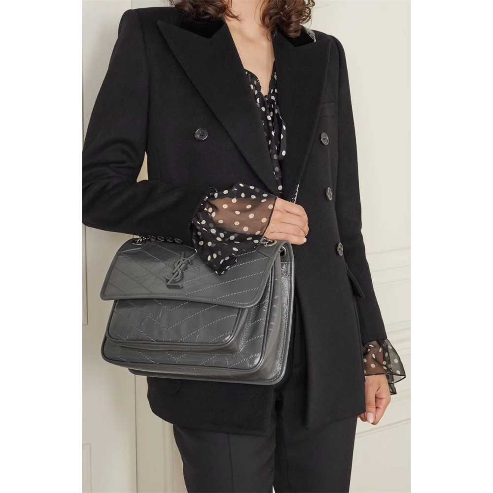 SAINT LAURENT Niki Baby Medium Quilted Crinkled Leather Shoulder Bag,YSL,BAGS