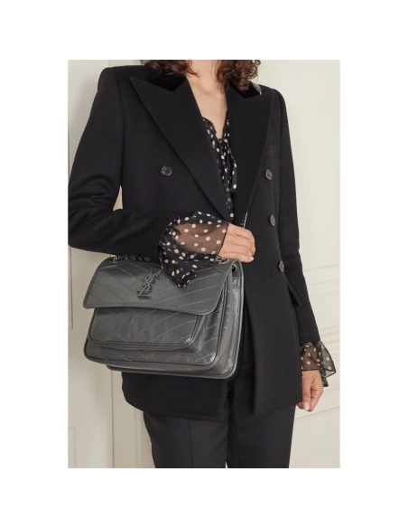 SAINT LAURENT Niki Baby Medium Quilted Crinkled Leather Shoulder Bag,YSL,BAGS