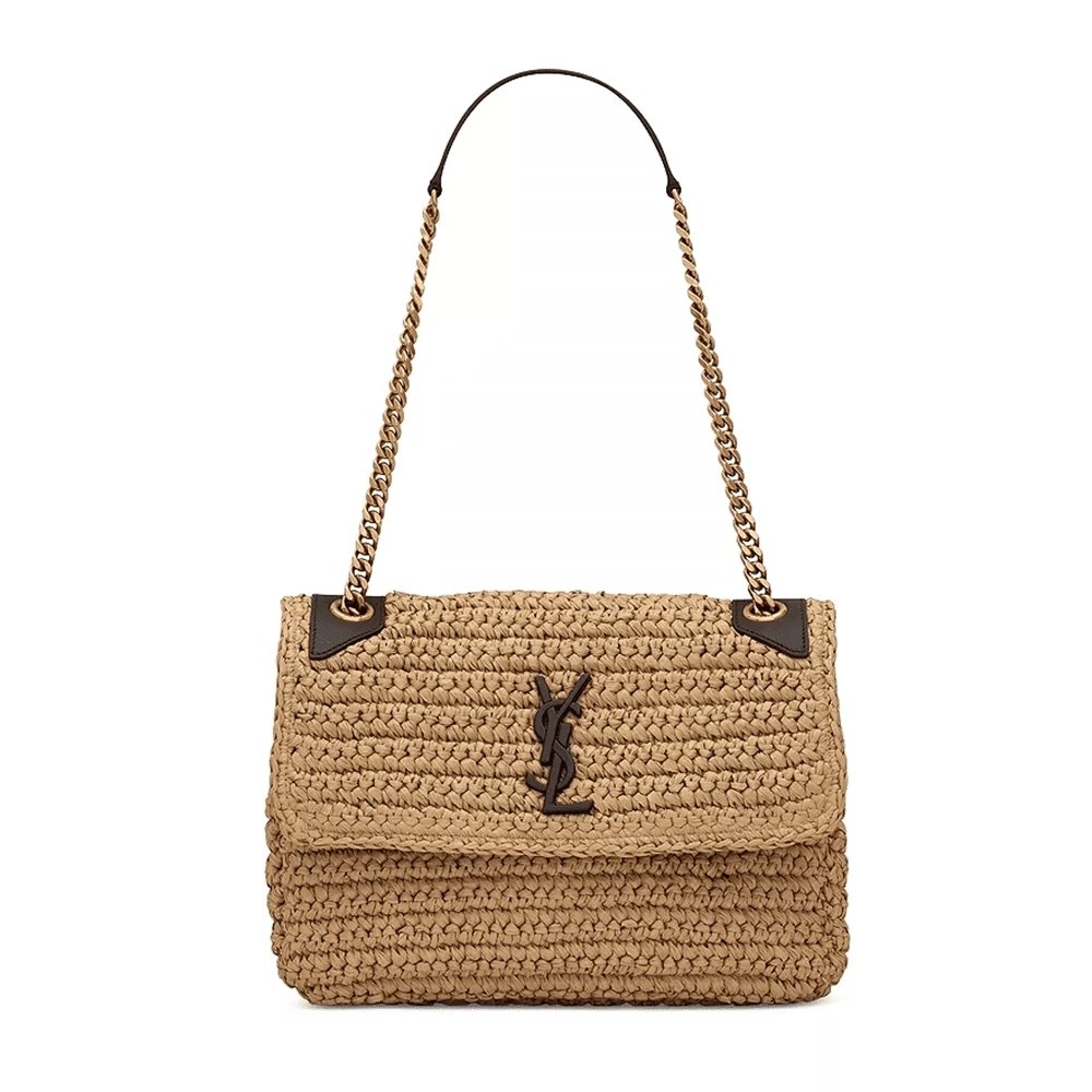 Saint Laurent Niki Medium Chain Bag In Raffia And Leather,YSL,BAGS