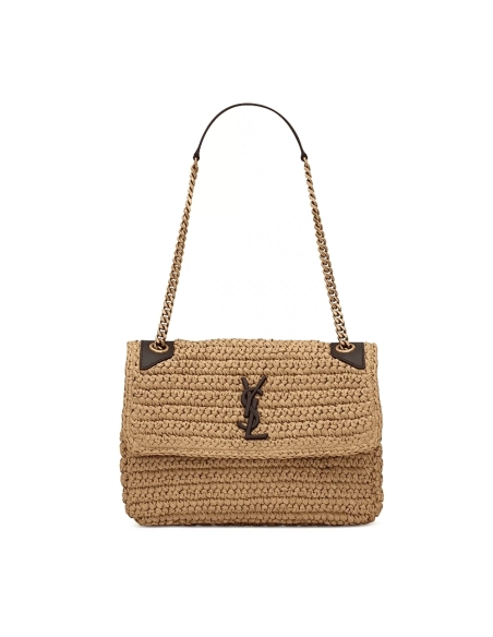 Saint Laurent Niki Medium Chain Bag In Raffia And Leather,YSL,BAGS
