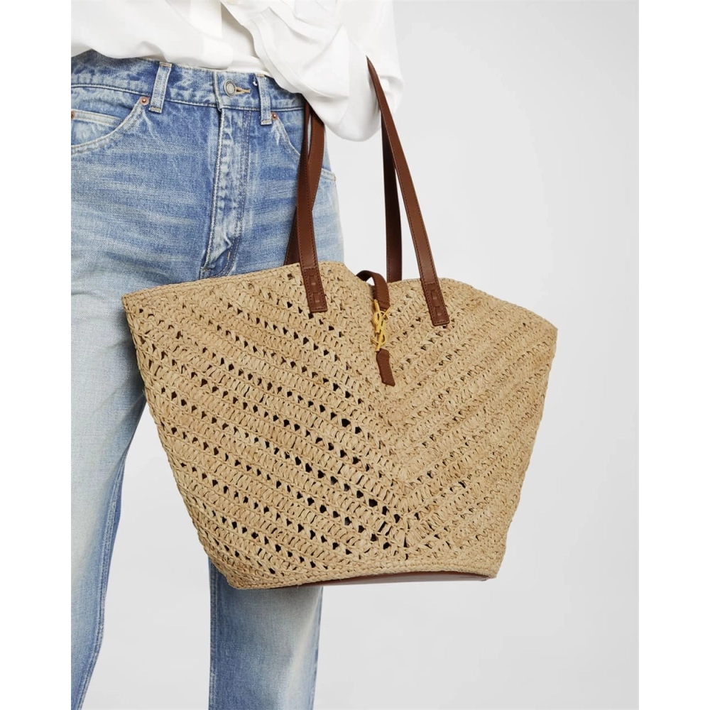 Saint Laurent Panier Medium YSL Tote Bag In Raffia,YSL,BAGS