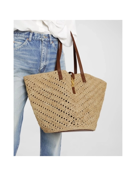 Saint Laurent Panier Medium YSL Tote Bag In Raffia,YSL,BAGS
