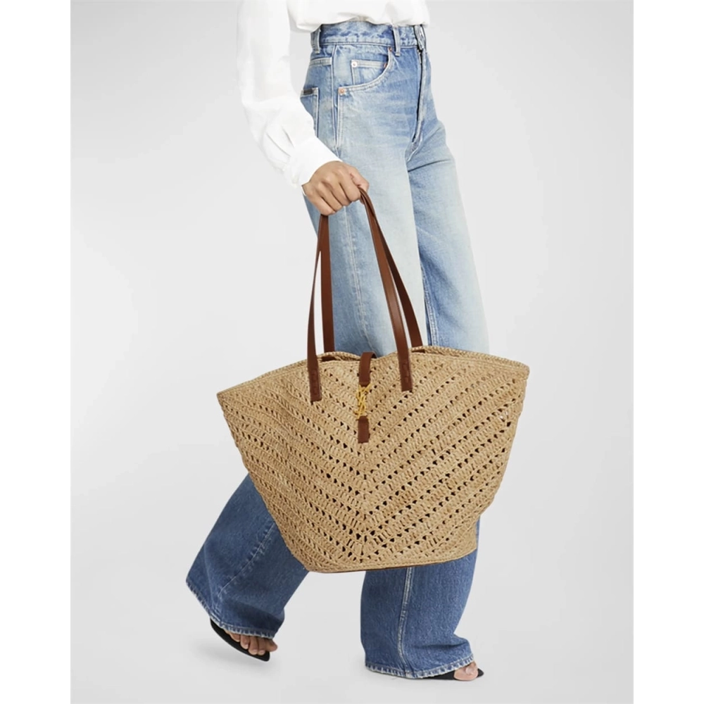 Saint Laurent Panier Medium YSL Tote Bag In Raffia,YSL,BAGS