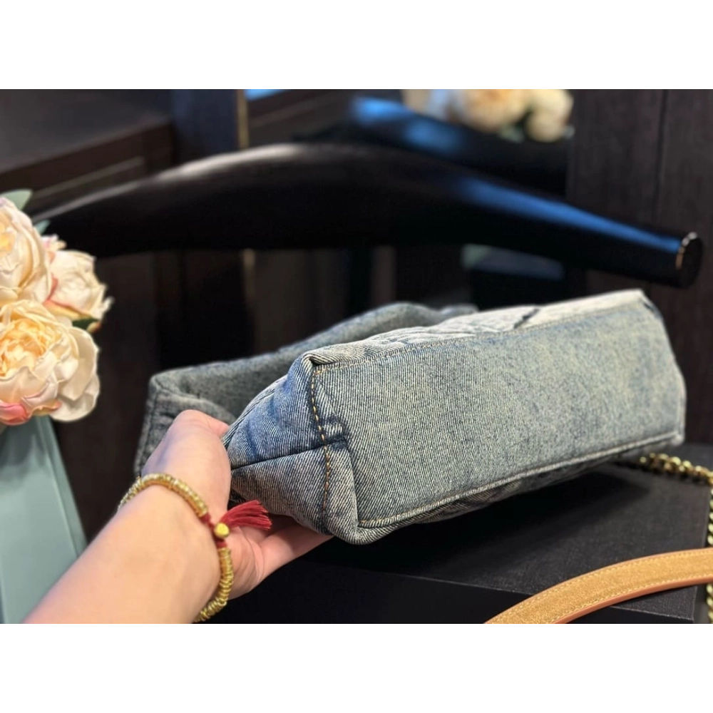 SAINT LAURENT PUFFER SMALL IN SUEDE AND DENIM,YSL,BAGS