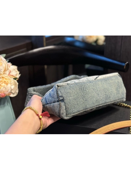 SAINT LAURENT PUFFER SMALL IN SUEDE AND DENIM,YSL,BAGS