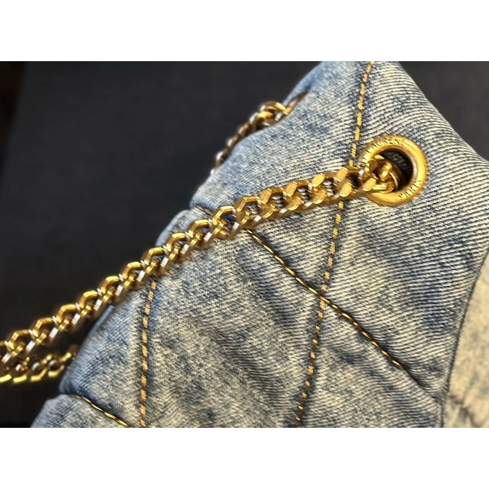 SAINT LAURENT PUFFER SMALL IN SUEDE AND DENIM,YSL,BAGS