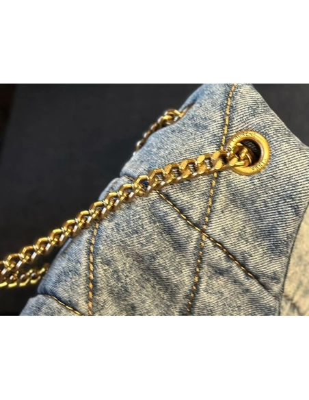 SAINT LAURENT PUFFER SMALL IN SUEDE AND DENIM,YSL,BAGS