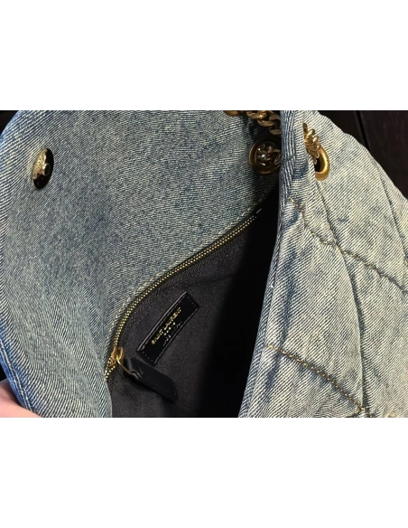 SAINT LAURENT PUFFER SMALL IN SUEDE AND DENIM,YSL,BAGS