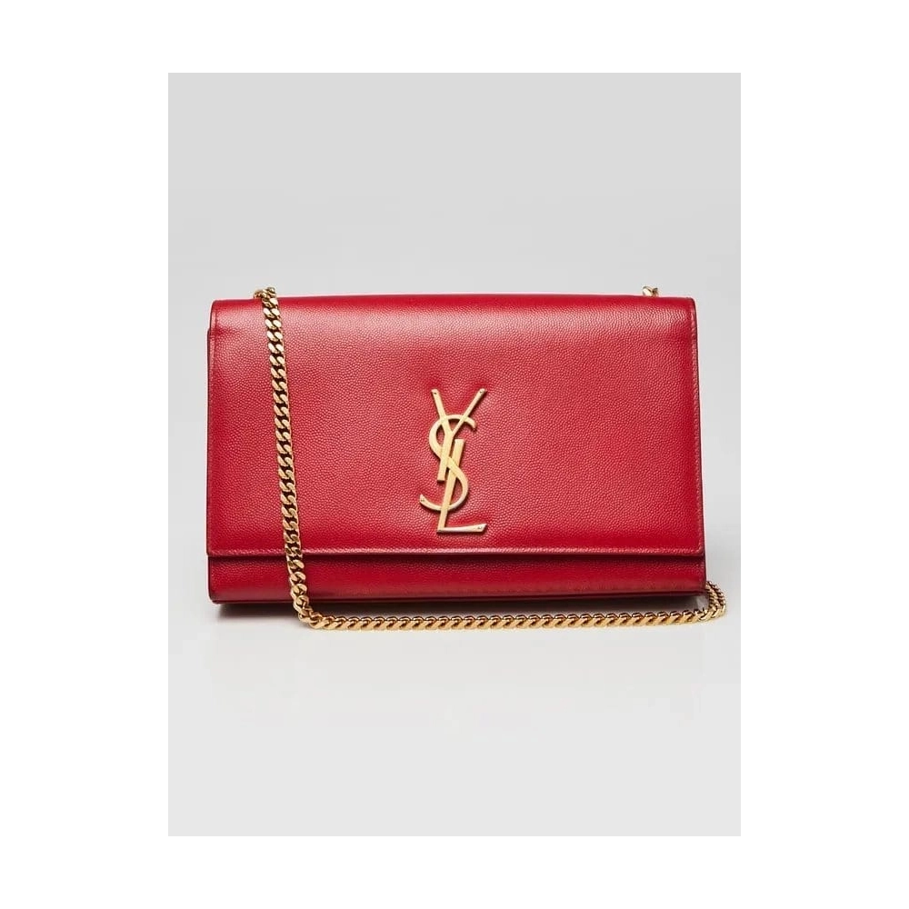 Saint Laurent Red Grained Leather Monogram Medium Kate Flap Bag,YSL,BAGS