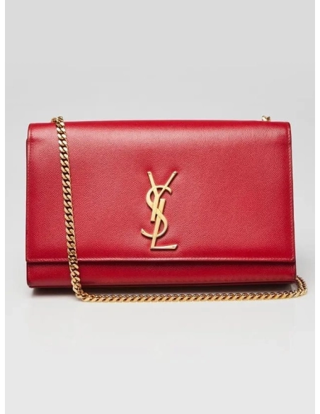 Saint Laurent Red Grained Leather Monogram Medium Kate Flap Bag,YSL,BAGS