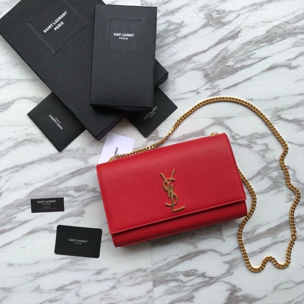 Saint Laurent Red Grained Leather Monogram Medium Kate Flap Bag,YSL,BAGS
