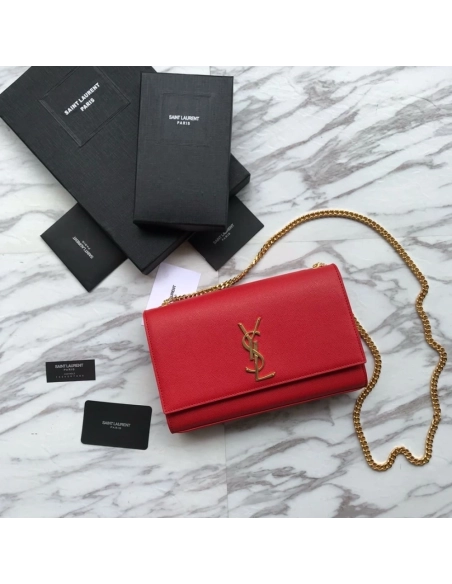 Saint Laurent Red Grained Leather Monogram Medium Kate Flap Bag,YSL,BAGS