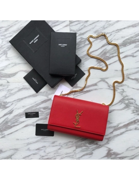 Saint Laurent Red Grained Leather Monogram Medium Kate Flap Bag,YSL,BAGS