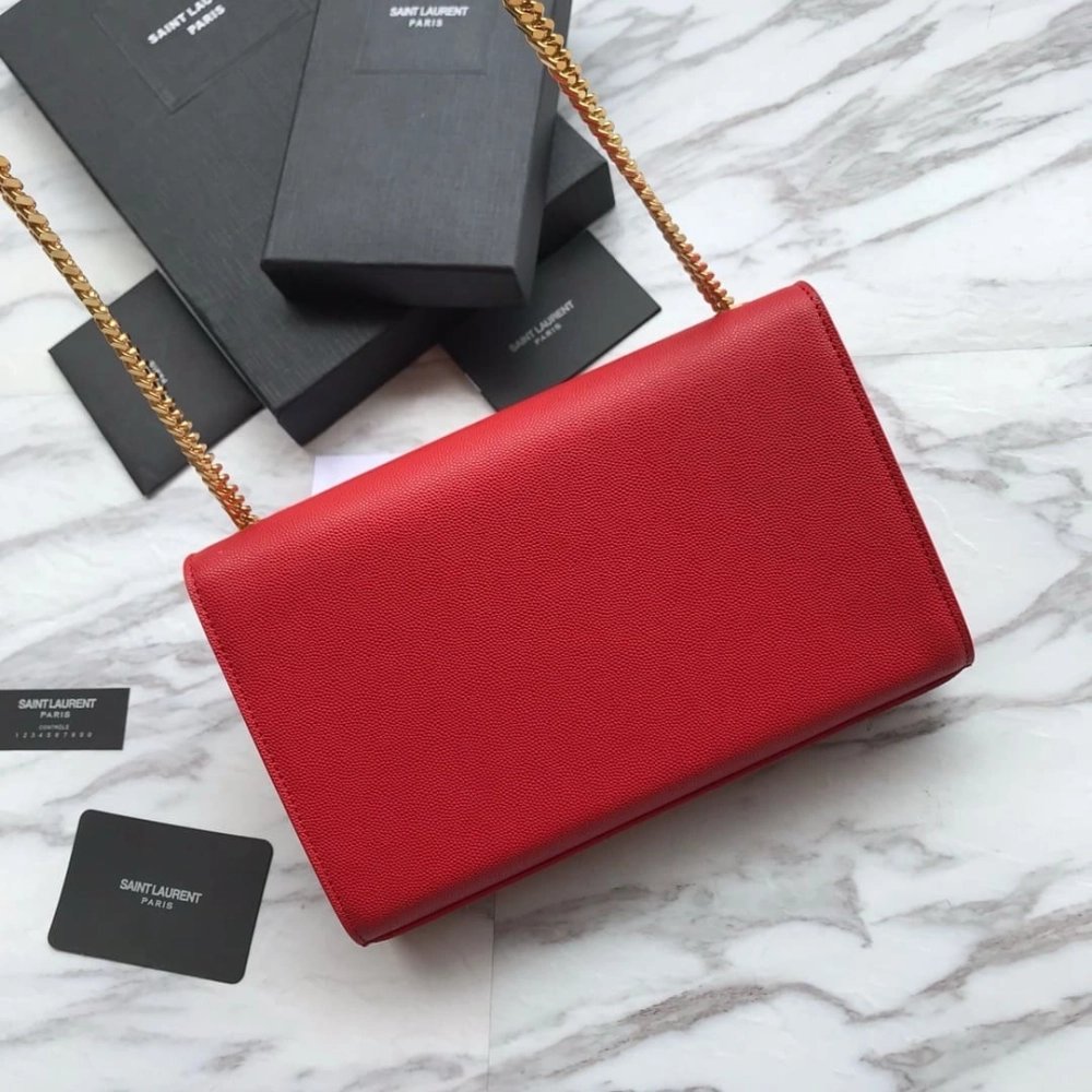 Saint Laurent Red Grained Leather Monogram Medium Kate Flap Bag,YSL,BAGS