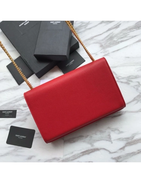 Saint Laurent Red Grained Leather Monogram Medium Kate Flap Bag,YSL,BAGS