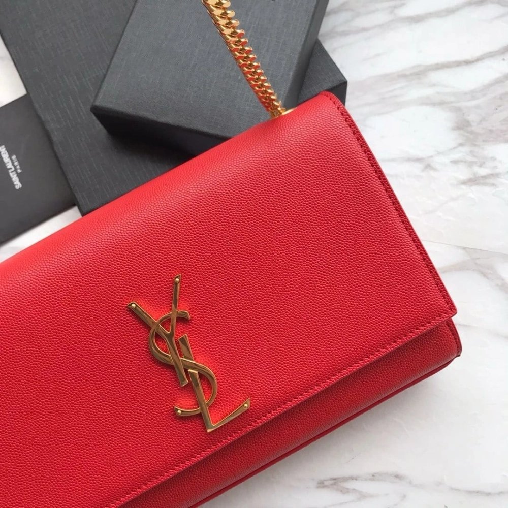 Saint Laurent Red Grained Leather Monogram Medium Kate Flap Bag,YSL,BAGS