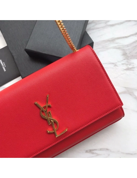 Saint Laurent Red Grained Leather Monogram Medium Kate Flap Bag,YSL,BAGS
