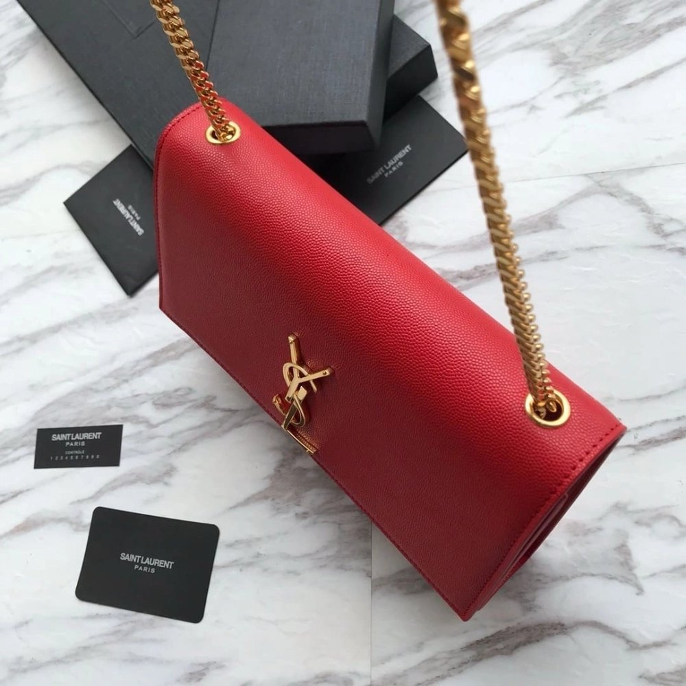Saint Laurent Red Grained Leather Monogram Medium Kate Flap Bag,YSL,BAGS