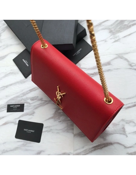 Saint Laurent Red Grained Leather Monogram Medium Kate Flap Bag,YSL,BAGS