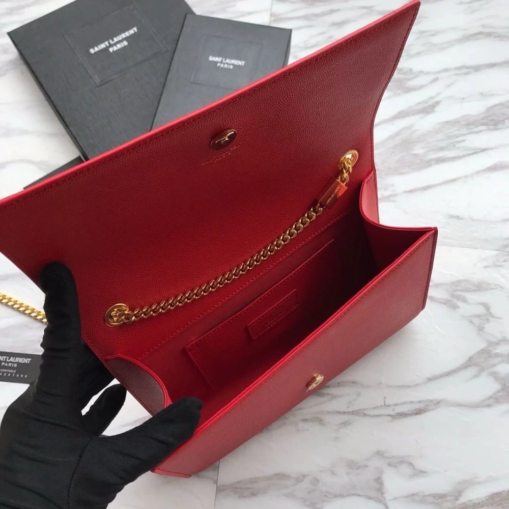 Saint Laurent Red Grained Leather Monogram Medium Kate Flap Bag,YSL,BAGS