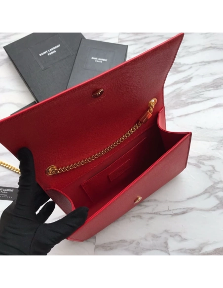 Saint Laurent Red Grained Leather Monogram Medium Kate Flap Bag,YSL,BAGS