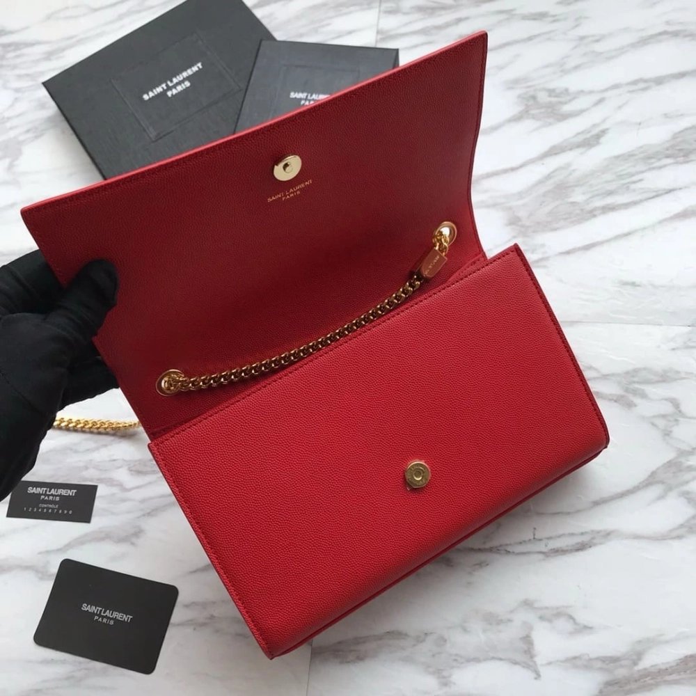 Saint Laurent Red Grained Leather Monogram Medium Kate Flap Bag,YSL,BAGS